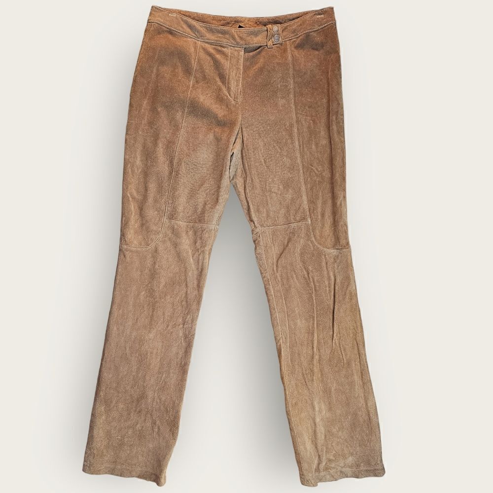🤎 Yansi Fugel Pig Suede Pants | Leather Look | Straight Leg | Tan | Size 12